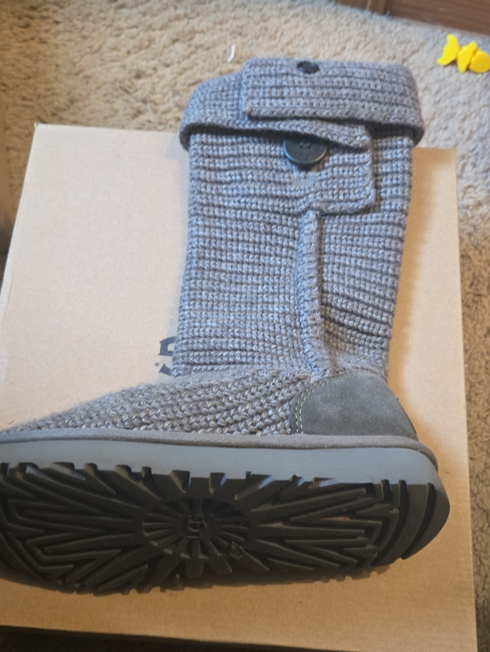 UGG Girls' Gray Knit Button Winter Boots